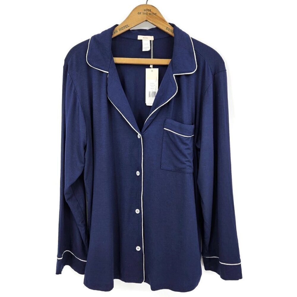 New Eberjey Long Sleeve PJ Top Only Womens M Gisele Navy Blue
